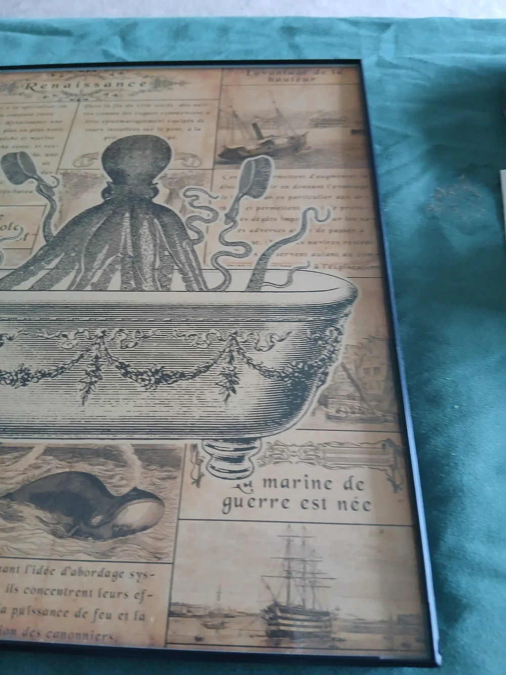 Vintage-Style Octopus Bathtub Wall Art Print - Brown & Beige